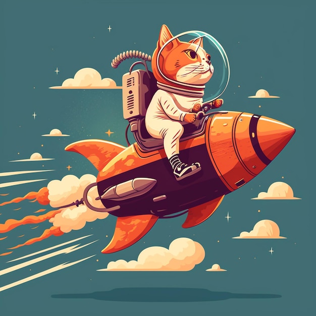 Katze reitet auf einer Raketenvektorillustration