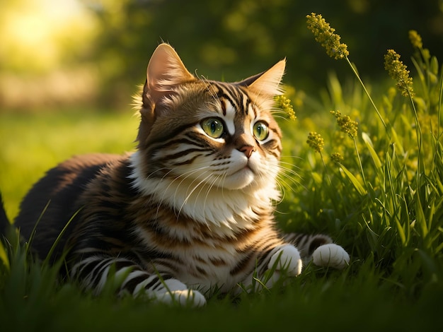 Katze sitzt im Gras