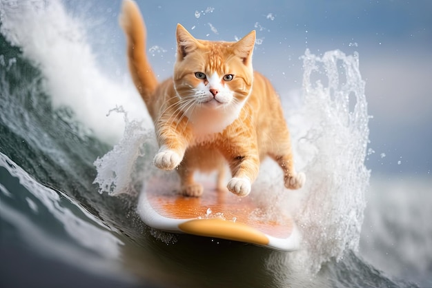 Katze surft im Wasser ai generativ