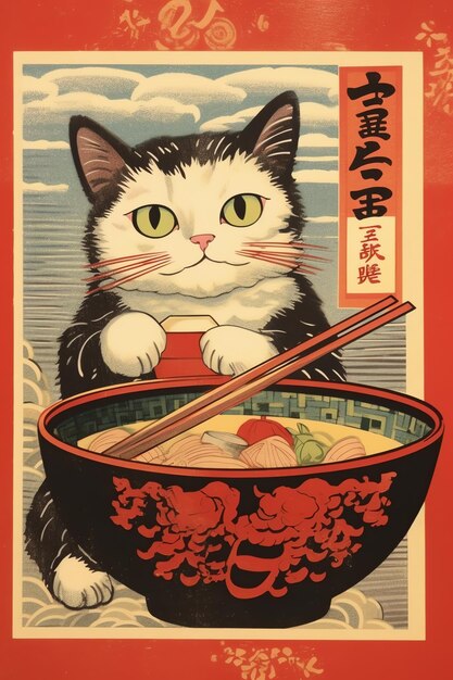 Foto katze und eine teekanne anime-kunst lebendige farbschemata japan-stil