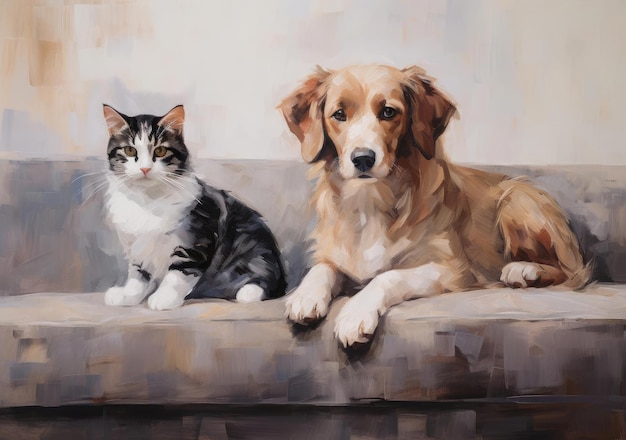 Katze und Hund liegen auf der Couch