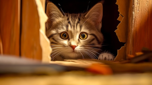 Katze wartet im Versteck auf Beutejagdtier, erstellt mit generativer KI. Hochwertige Illustration