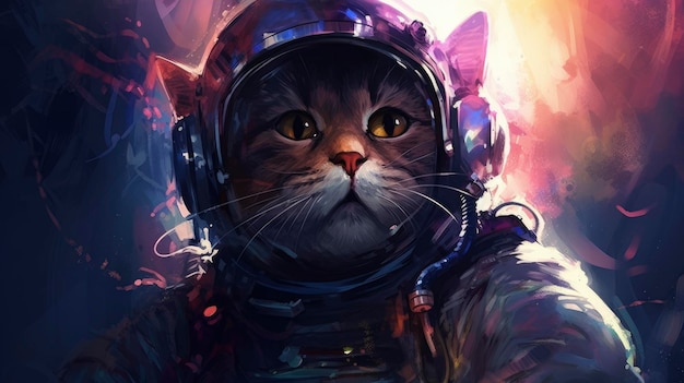 Katzen-Astronautenillustration mit einer Weltraumkatze im Hintergrund