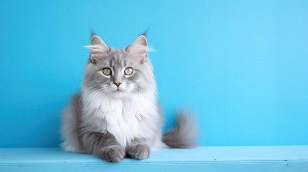 Katzen entspannen sich an einer sauberen blauen Wand