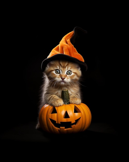 Katzen-Halloween-Cosplay mit Jack O Lantern