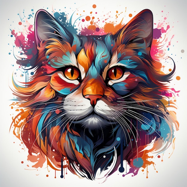 Foto katzen-illustrations-t-shirt-design mit bunten spritzbürsten