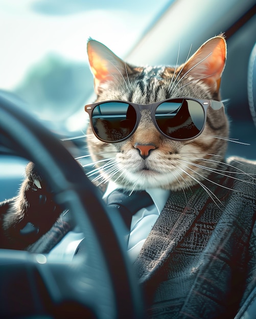 Katzenfahrer mit Sonnenbrille