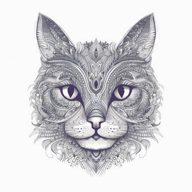 Katzenkopf im Mandala-Stil Illustration AI GenerativexA