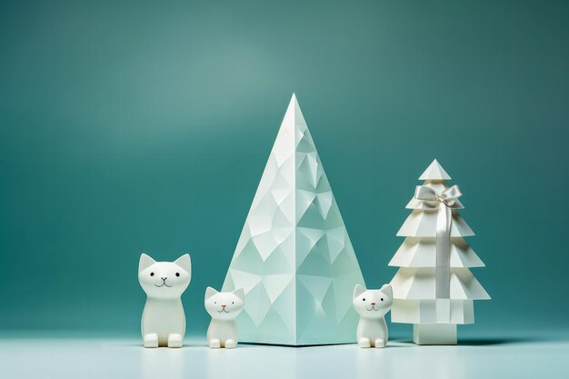 Katzenspezifische Weihnachtsgeschenke im minimalistischen Stil, isoliert auf einem Hintergrund mit Farbverlauf