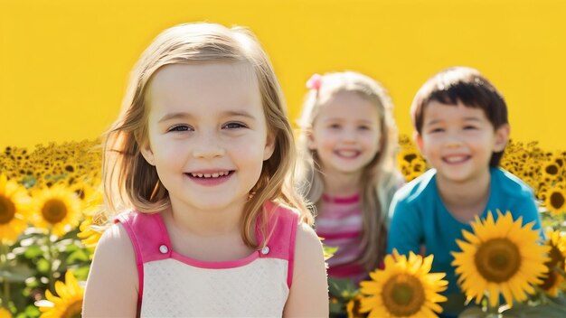 Kaukasische kleine Mädchen, Kinder, die auf Gelb isoliert sind