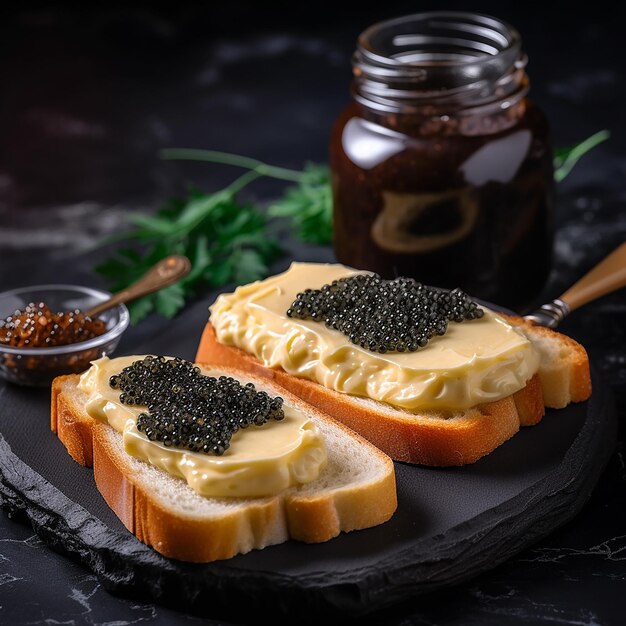 Kaviar, Fisch, leckeres, frisches Essen, farbenfrohe Verwendung für Restaurantfotos, Zeitschriftenkataloge