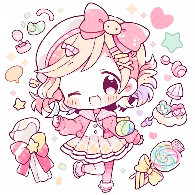 Desenho para colorir da boneca de Natal Kawaii Chibi · Creative