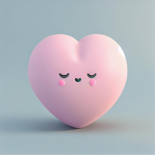 Kawaii corazón personaje chibi rosa corazón amor san valentín 3d render papel tapiz fondo