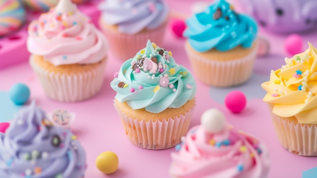 Kawaii Cupcake creme e Carnaval Generative Ai