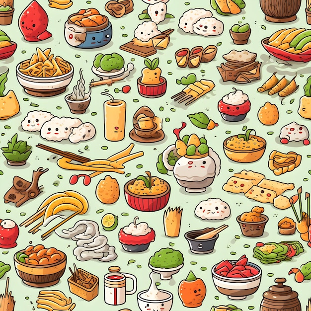 Foto kawaii dibujado a mano en el doodle de la comida japonesa