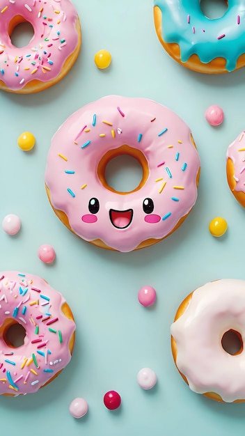 Kawaii donut desenho 3D de personagens de desenho animado