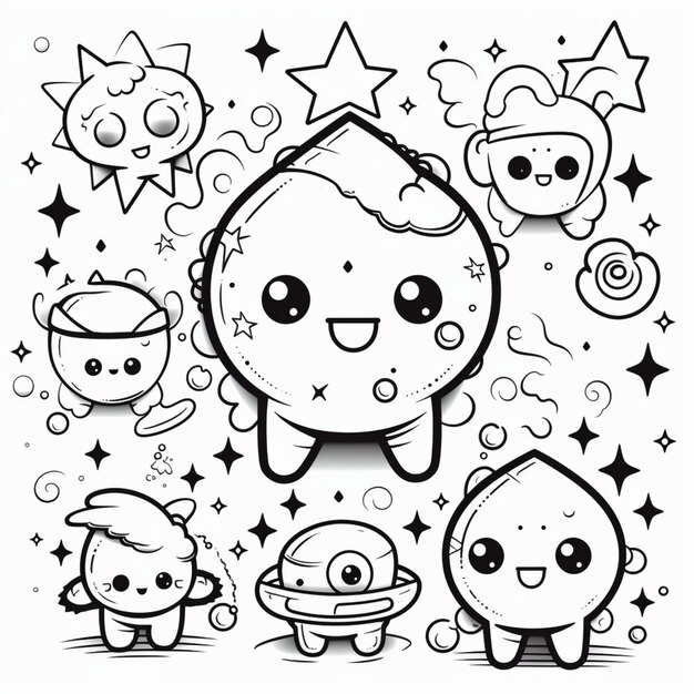 Foto kawaii espacio para colorear para niños