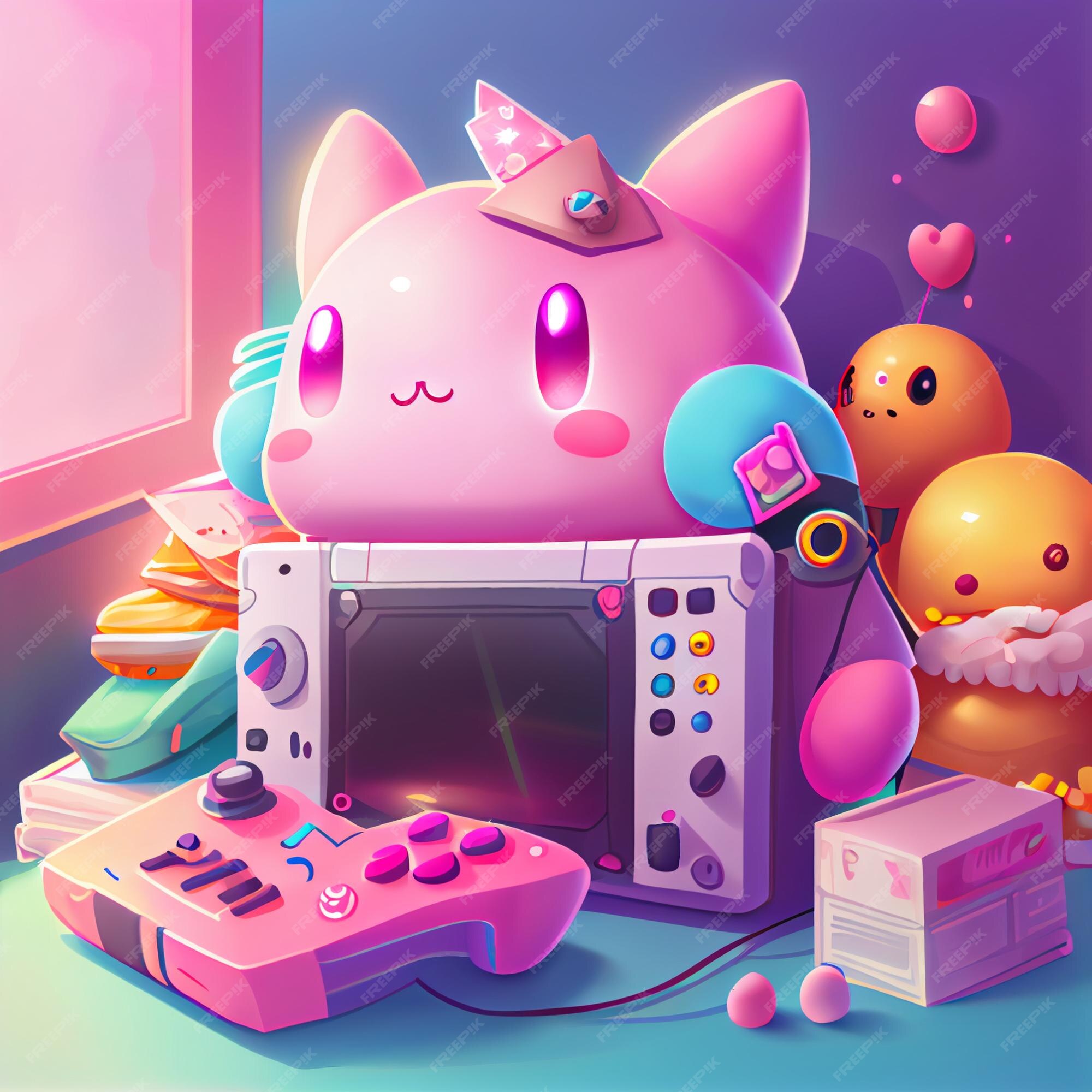 Kawaii gamer set videoconsole gaming pc ilustração de controlador de jogo  de computador