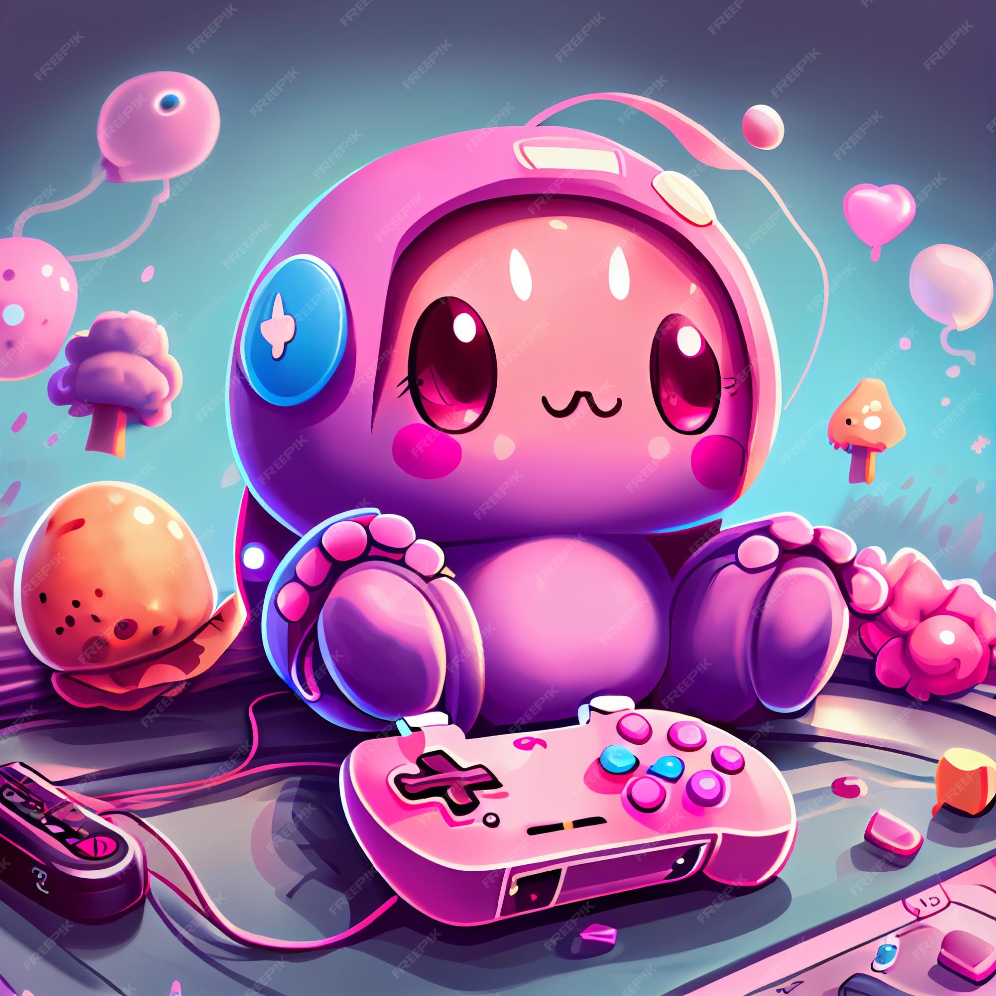 Kawaii gamer set videoconsole gaming pc ilustração de controlador de jogo  de computador