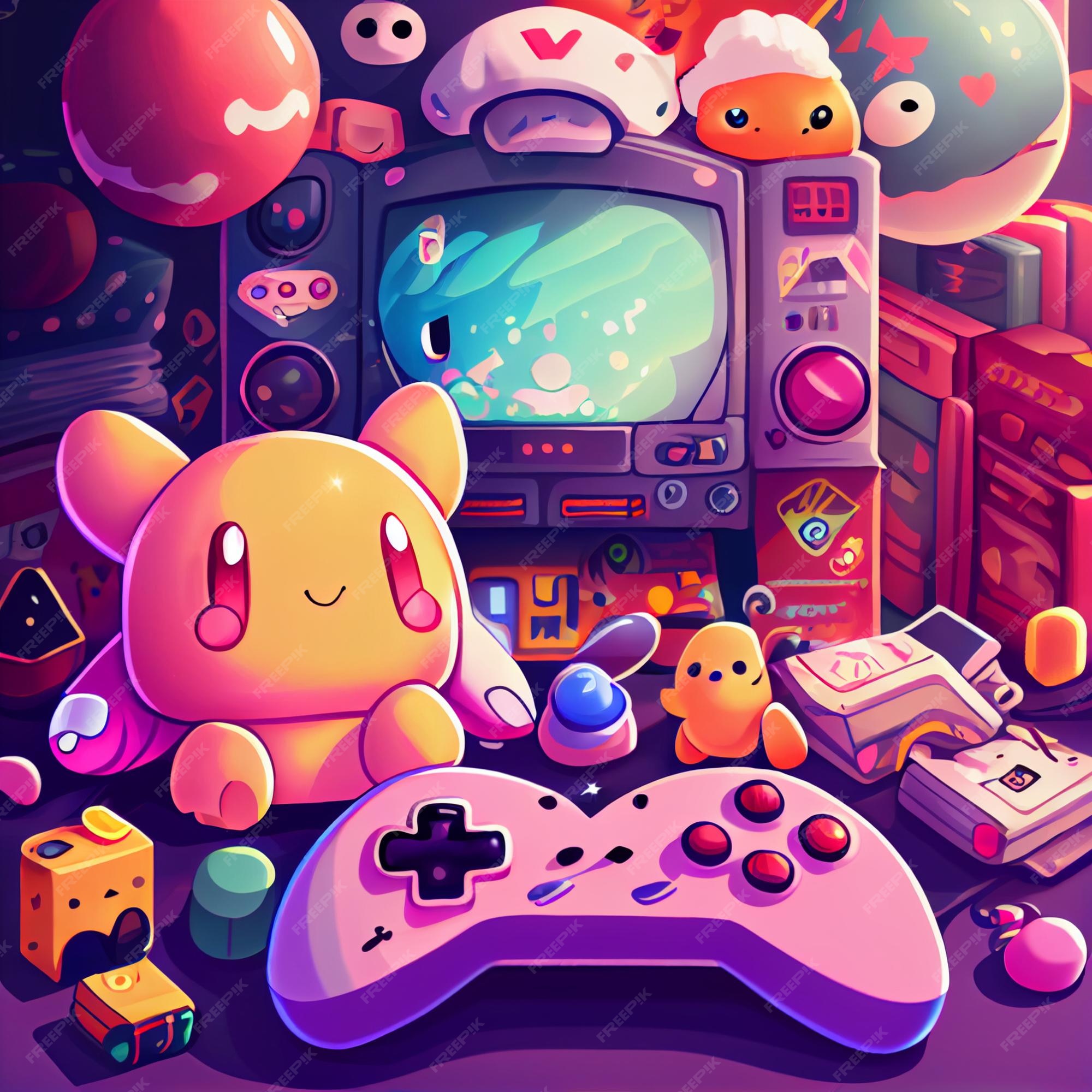 Kawaii gamer set videoconsole gaming pc ilustração de controlador de jogo  de computador