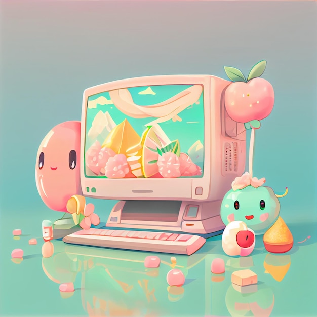 Kawaii gamer set videoconsole gaming pc ilustração de controlador de jogo de computador