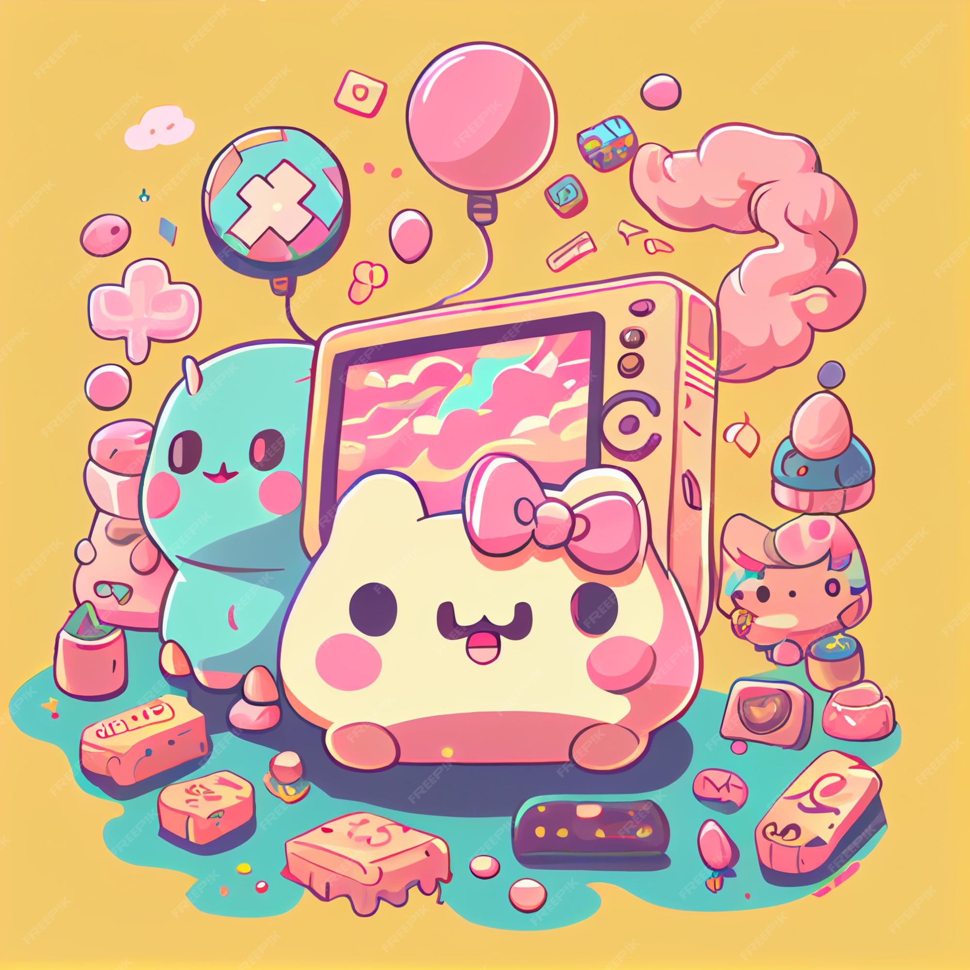 Kawaii gamer set videoconsole gaming pc ilustração de controlador de jogo  de computador