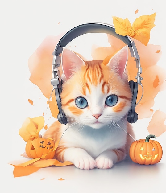 Kawaii gatito de calabaza ai generado