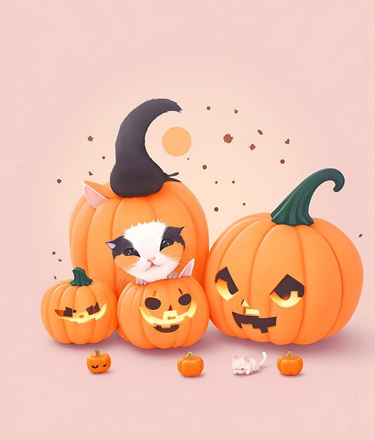 Kawaii gatito de calabaza ai generado