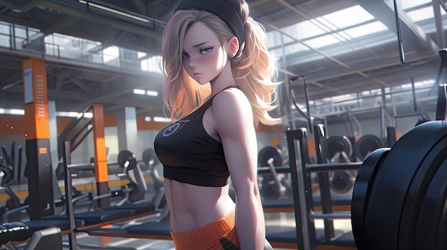 Kawaii Gym Girl zeichnet Cartoon-Fitness mit einem Schuss Anime-Digitalkunst auf