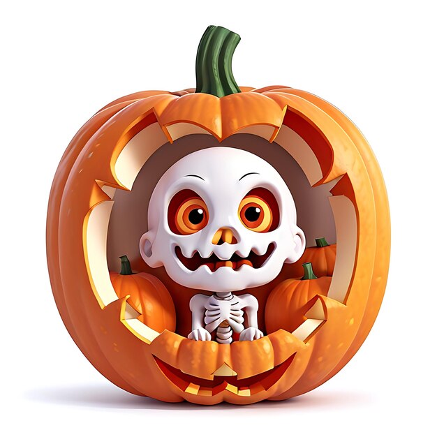 Kawaii-Halloween-Kürbis mit Skelett-generativer KI