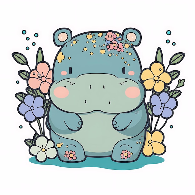 Kawaii Hippo estilo de arte digital colorido