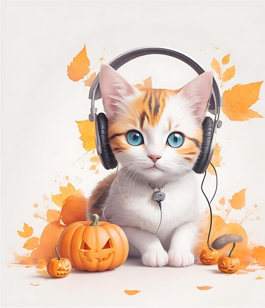 Foto kawaii kitten pumpkin ai erzeugt