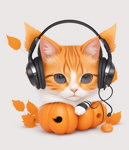 Foto kawaii kitten pumpkin ai erzeugt