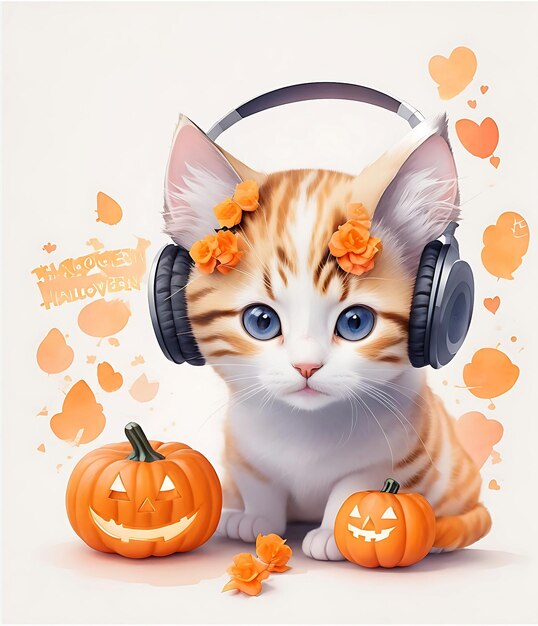 Kawaii Kitten Pumpkin ai generado por