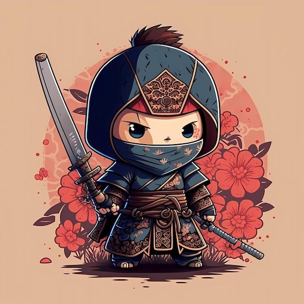 kawaii lindo samurai diseño ilustración