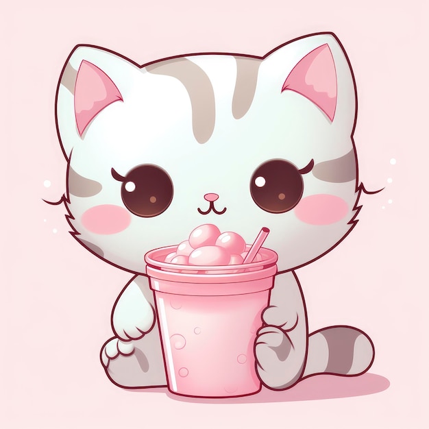 Kawaii Milk Cat cafe png alta resolución y detalles