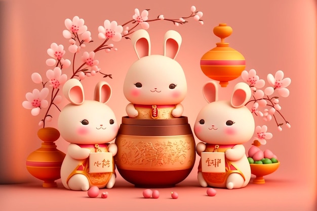 Kawaii niedliches chinesisches kaninchen neujahrsfeier 2023