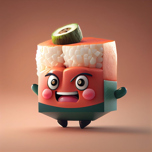 Kawaii Sushi 3D-Charakter rendern Süße lustige Sushi-Illustration