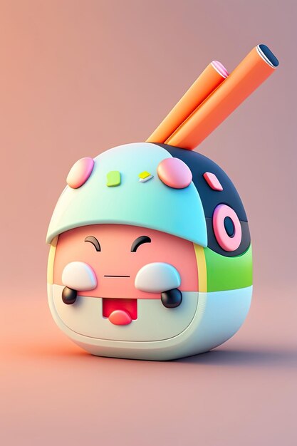 Foto kawaii sushi cara personaje 3d ilustración ai generativo