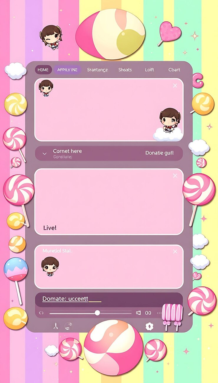 Foto kawaii sweets tema diseño de pantalla para un juego de variedad o estilo de vida strea diseño de interfaz de juego