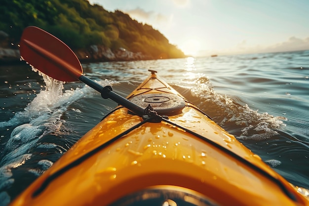 Kayak amarillo cerca de la orilla