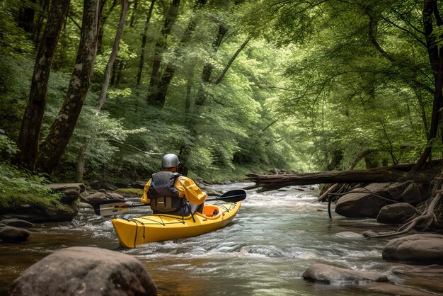 Foto kayak en el bosque durante la temporada de verano ia generativa