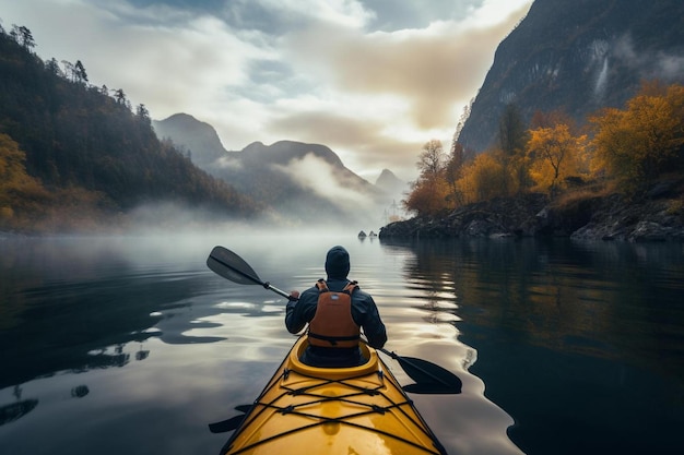 Kayak en una mañana brumosa