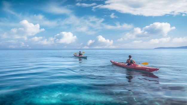 Kayak en el océano con un cielo nublado