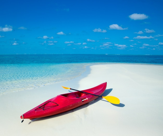 kayak en playa tropical en día soleado