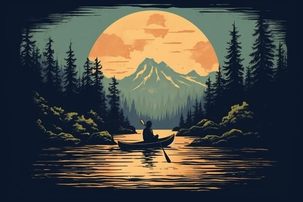 Kayak-Vintage-T-Shirt-Design mit Grafik