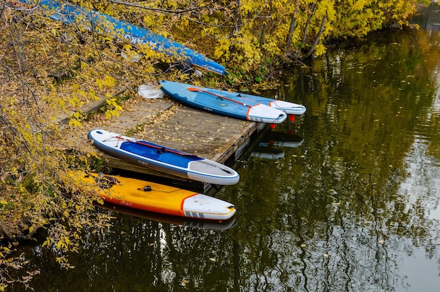 Kayaks en el agua en el río Támesis