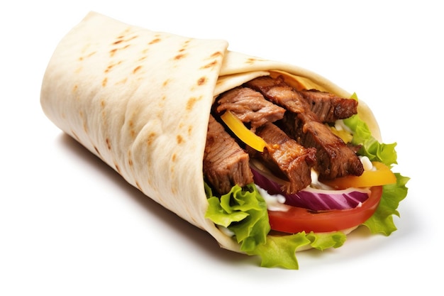 Kebab en comida rápida aislada sobre un fondo blanco