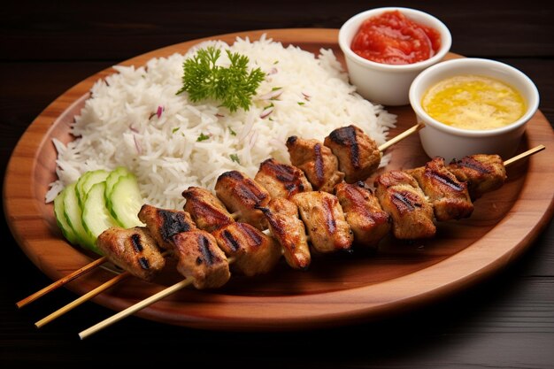 Kebab de pollo y arroz