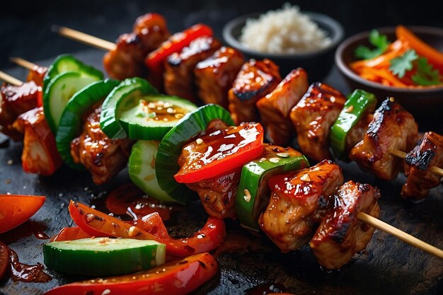 Kebab de pollo de gochujang de inspiración coreana con vinagre en vinagre